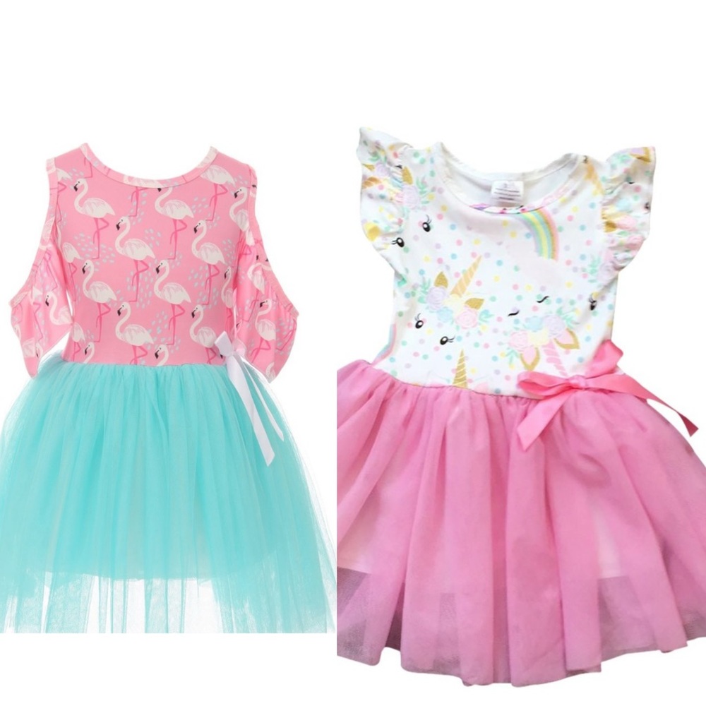 2pcs Toddler Little Girl Dress Kids Cap Sleeve tulle Mesh Summer girl dresses
